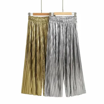 

Fashion New High Waist Wide Leg Pants For Woman 2020 Summer Casual Elastic Loose Ankle-length Pleated Trousers High-end