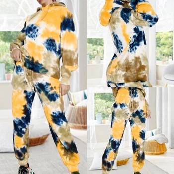 

Women Jogging Suit 2 Pieces Tracksuit Tie-Dye Printed Sweatsuit Casual Long Sleeve Hoodie and Sweat Pants