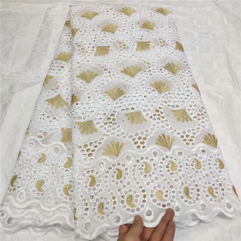 

High Quality African Swiss Voile Lace In Switzerland Soft Nigerian Swiss 100% Cotton Lace Fabric gold With Stones For Daily Sew