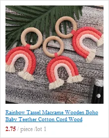 Радужное натуральное деревянное кольцо с лентой, Прорезыватель для зубов для новорожденных, сенсорная игрушка для душа, подарок