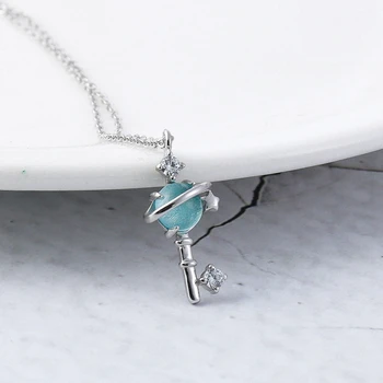 

Silvology 925 Sterling Silver Blue Crystal Key Pendant Necklace Elegant Creative Romantic Necklace for Women Festival Jewelry