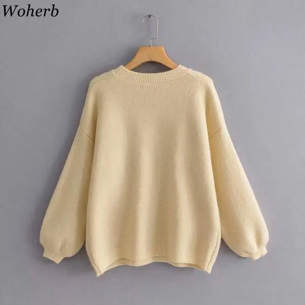 Woherb Pull Femme с цветочным узором и круглым вырезом, пуловеры с длинными рукавами, Свитера Kawaii, милые Джемперы, Осень-зима, модная новинка 90952