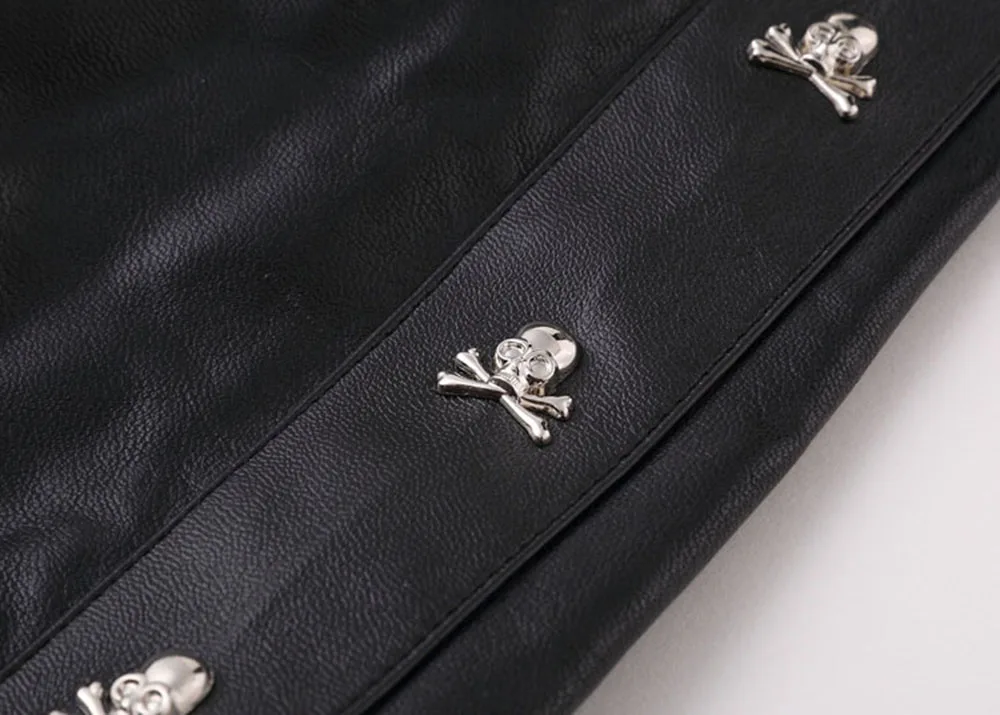 DUYOU/мужские Куртки из искусственной кожи с металлическим черепом, уличный стиль, с воротником-стойкой, Sudaderas Hombre, рукав на резинке, уличная одежда, мужские куртки и пальто