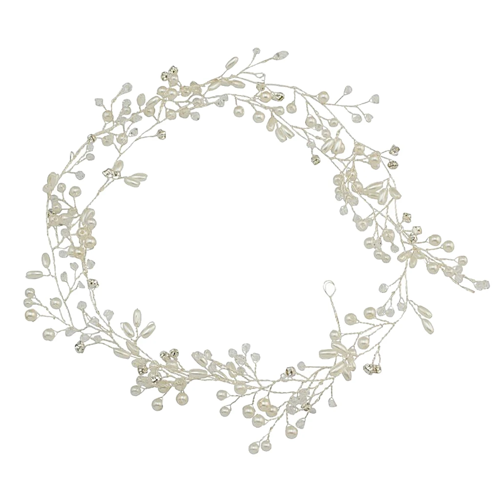 Hair Vine 41'' Wedding Bridal Headband Rhinestone Pearl Headpiece Jewelry