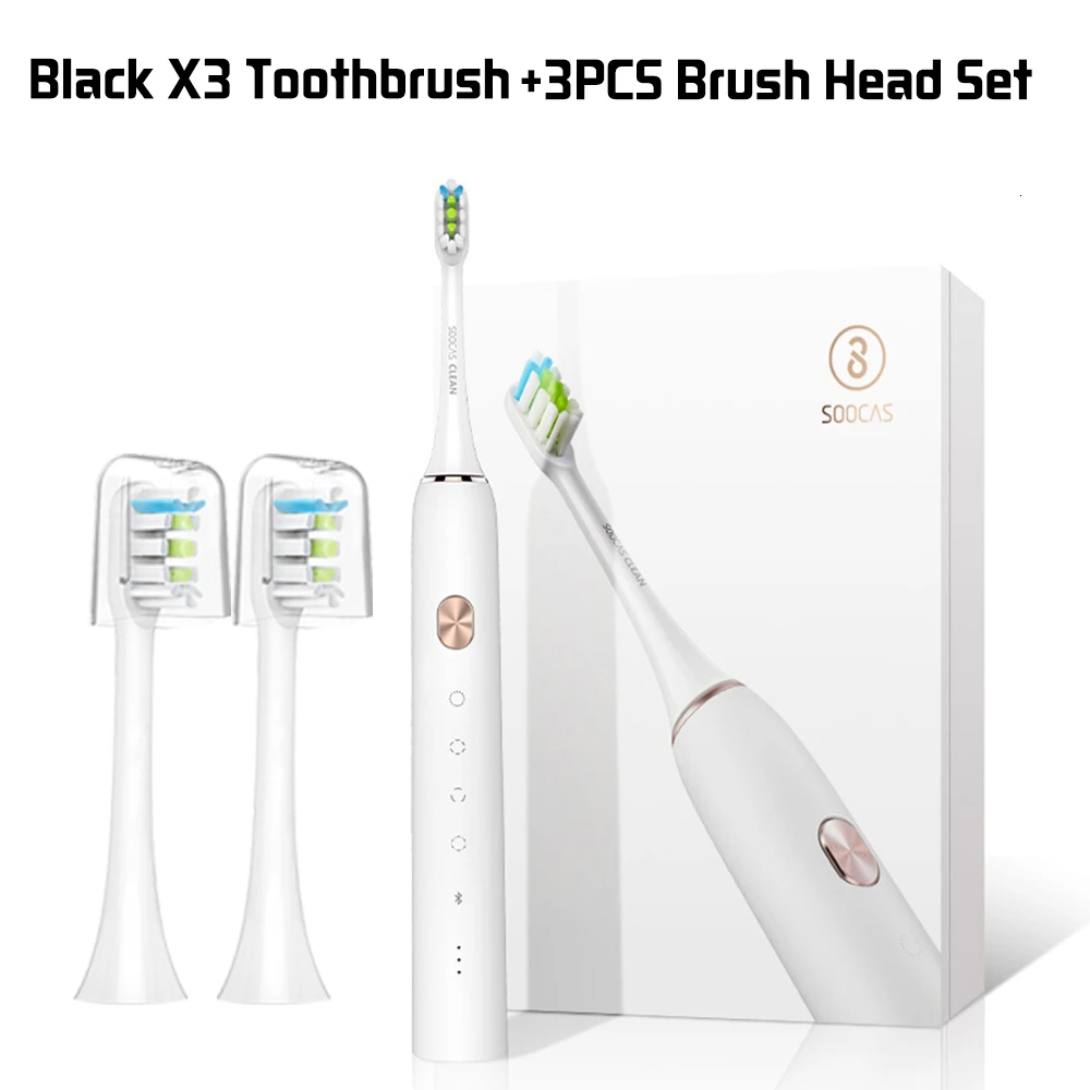X3WHITE-3Brushs SOOCAS X3, звуковая зубная щетка, электрическая зубная щетка, ультра звуковая, автоматическая, обновленная, заряжаемая, для взрослых, водонепроницаемая, IPX7, приложение управления - Цвет: X3WHITE-3Brushs