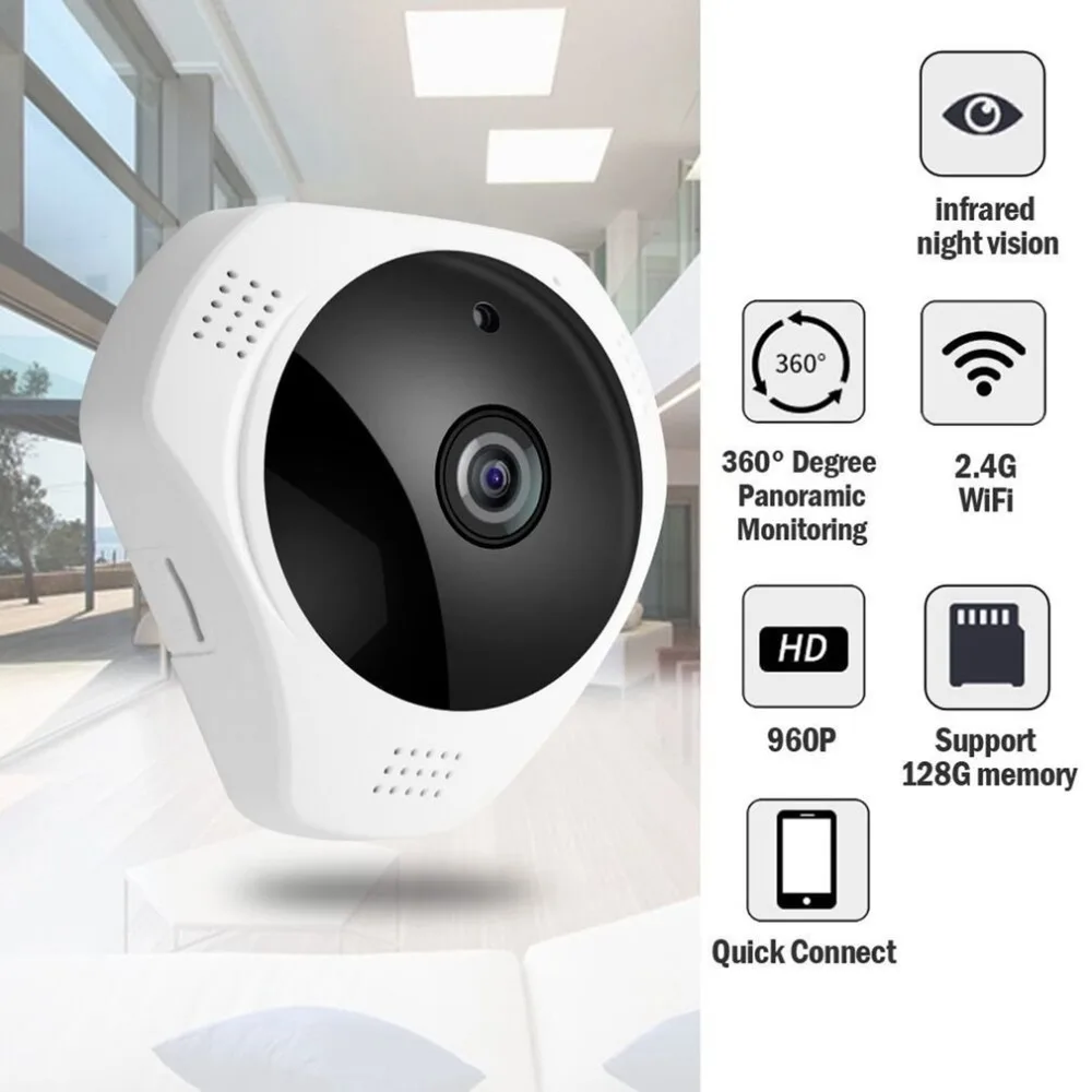 360 Degree Panoramic Wireless IP Camera Motion Detection Night Vision Indoor Outdoor Security System for Baby Pet Elder