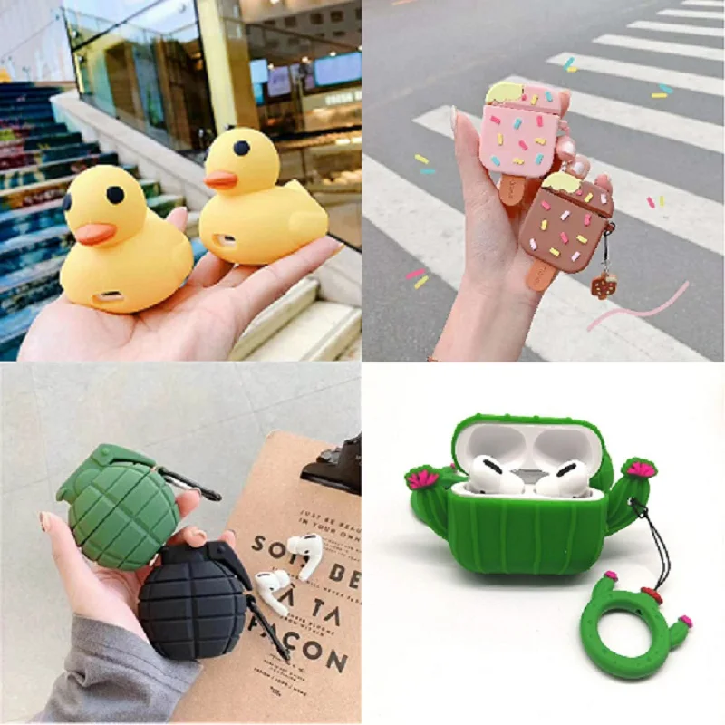 

2020 new For Airpods 1 2 3 AirPods Pro earphone 3D cartoon silicone case with hook cute soft earphone case