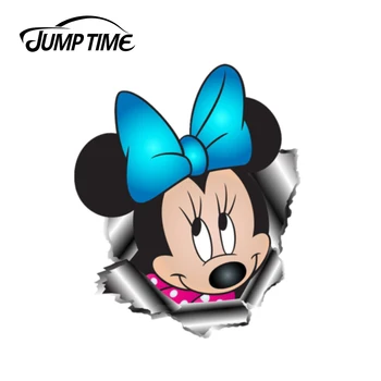

Jump Time 13cm x 10.8cm For Minnie Mouse Car Sticker Torn Metal Decal Reflective Sticker 3D Funny Decal Car Styling Waterproof