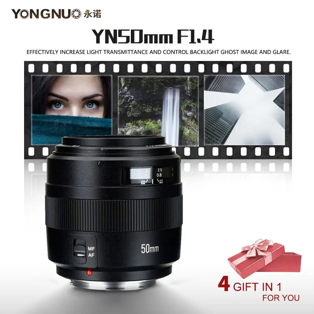 YN50mm F1.4N E объектив с большой апертурой с автофокусом YN50mm F1.4N для Canon EOS Nikon 70D 5D II 5D3 600D DSLR камера