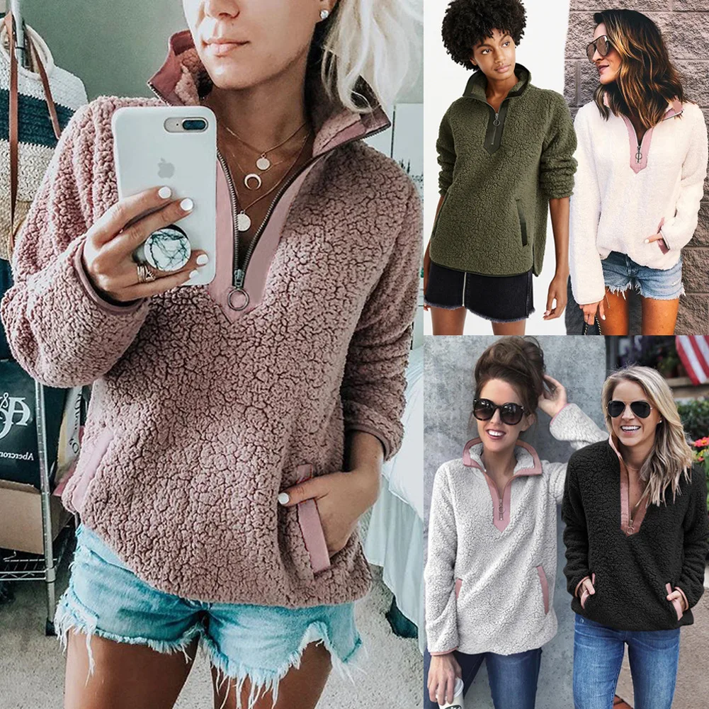 

2019 New Women Winter Jacket Coat Zip Turtleneck Long Sleeve Fur Cardigan Thick Warm Outerwear Women Winter Jacket Outwear