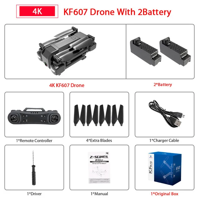 4k 2 battery Дрон KF607 wifi FPV RC складной Дрон 4K Камера Ультра HD Двойная камера Дрон Безголовый режим One-touch посадочный Квадрокоптер - Цвет: 4k 2 battery