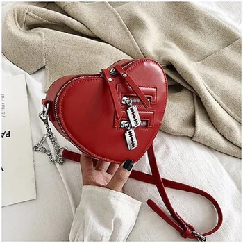 

High Quality Pu Leather Women's Messenger Bag Women Small Fresh Chain Heart-shaped Shoulder Bag