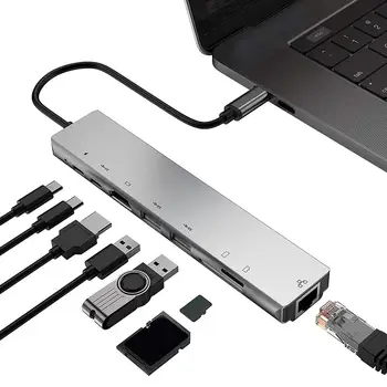 

8 in 1 Type-C HUB USB-C to 4K HDMI /USB3.0 /RJ45 /PD Charging Audio /SD/TF Card Reader Adapter Usb Splitter for MacBook Pro