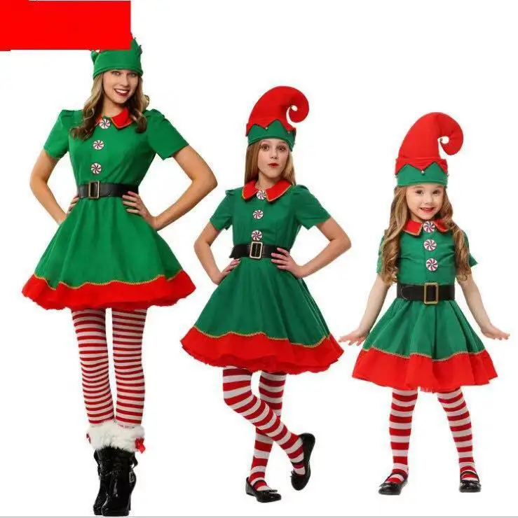 Halloween children's clothing Christmas elf suit boys and girls children Christmas green clothing - Цвет: For girls and ladies