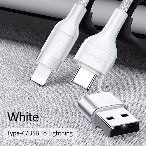 USAMS usb type C к Lightning Кабель 2 в 1 type c к type c 60 Вт PD кабель для быстрой зарядки для iPhone 11 XR 8 кабель для ноутбука для iPad - Цвет: C to USB L White