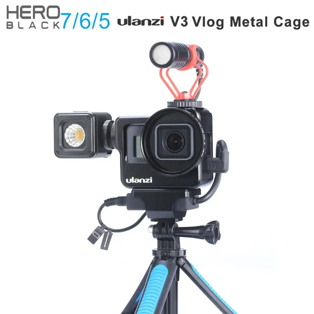 

Ulanzi V3 Vlog Case Metal Cage for Gopro 7 6 5 Vlogging Case with 52MM Lens Filter Mic Power Adapter Case Cold Shoe Microphone