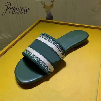 

Prowow New Runway 2020 Luxury Brand Rund Toe Floral Printed Slippers Outdoor Beach Vacation Slippers Shoes Women