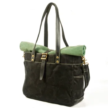 

oil wax canvas sling bag contrast large handbag retro crossbody bag male fold tote bag