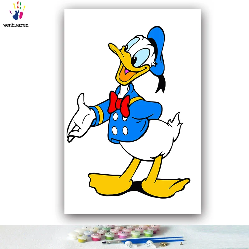 DIY colorings pictures by numbers with colors Mickey Mouse and Donald Duck picture drawing painting by numbers framed