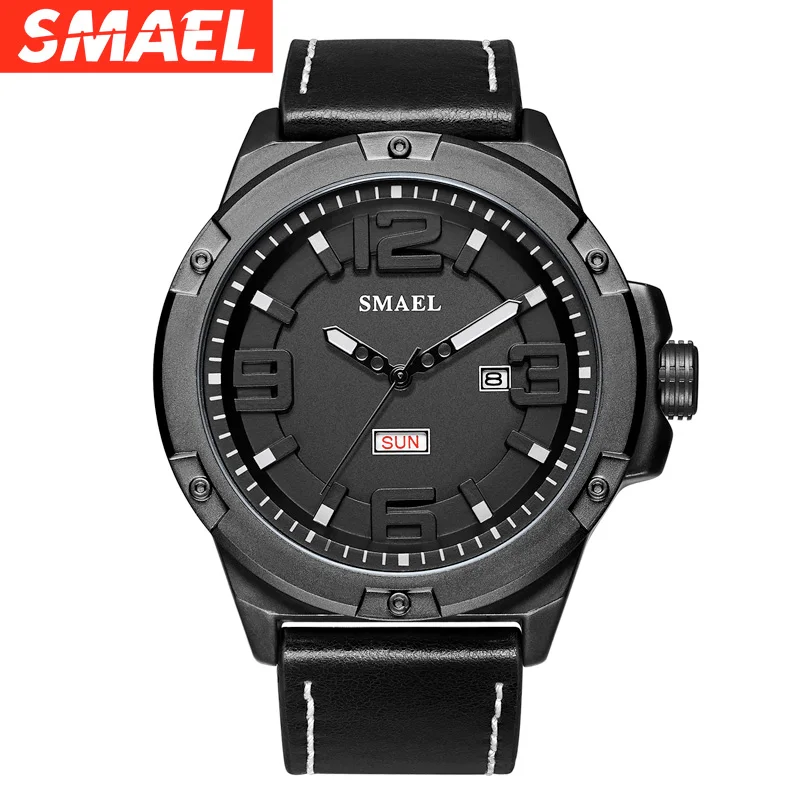 

Smael Top Brand Fashion Quartz Watch Men Genuine Leather Clock Luxury Men's Date Display Creative Wrist Watch Men's Watch