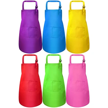 

6 Pieces of Children's Apron with Pockets Adjustable Children's Chef Apron for Baking Painting Cooking