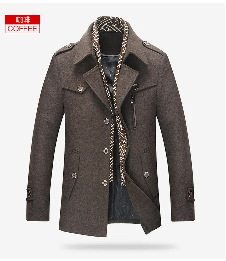 Manteau Long Homme Laine Cachemire 3/4 - Trenchcoat Décontracté Hiver Coupe Ajustée - Col Revers élégant Pour Style Formel Ou Casual - 3