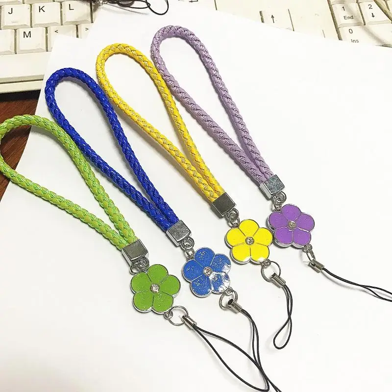 Wholesale PU Leather Mobile Phone Strap Smart Phone Key Holder Ring Flower Lanyard Phone Accessory Cord Hand Rope Keychain