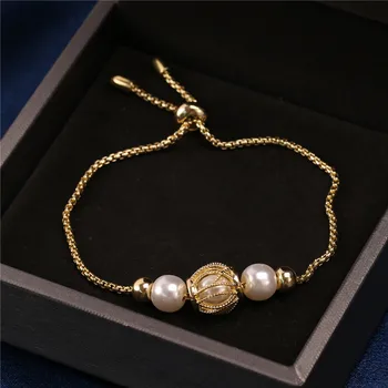 

Classic Fashion High Quality Imitation Pearl Beaded Gold Chain Bracelet for Women Does Not Fade Cuff Bracelet Girl Jewelry Gift