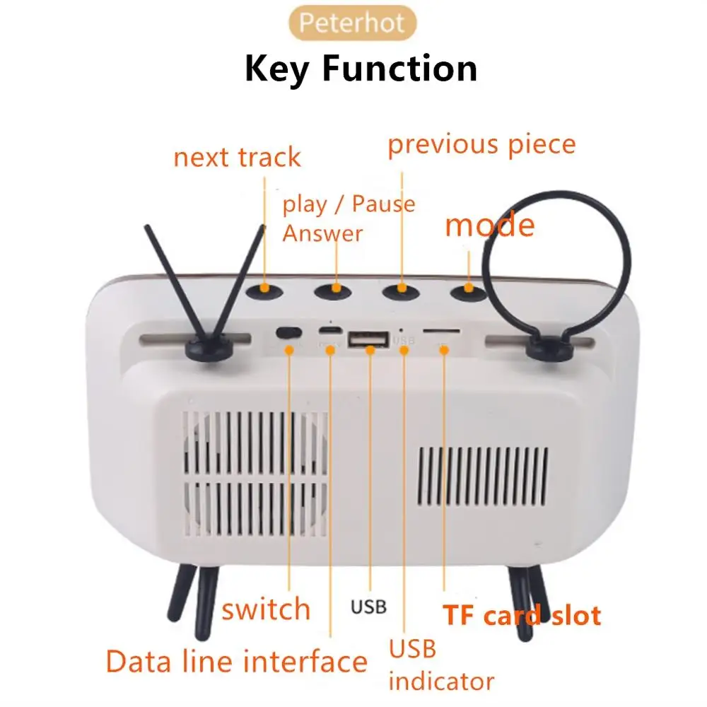 Ретро форма TV Bluetooth Динамик мини многофункциональный небольшой стерео 1200 мА/ч, Батарея Bluetooth 2,0 USB Интерфейс