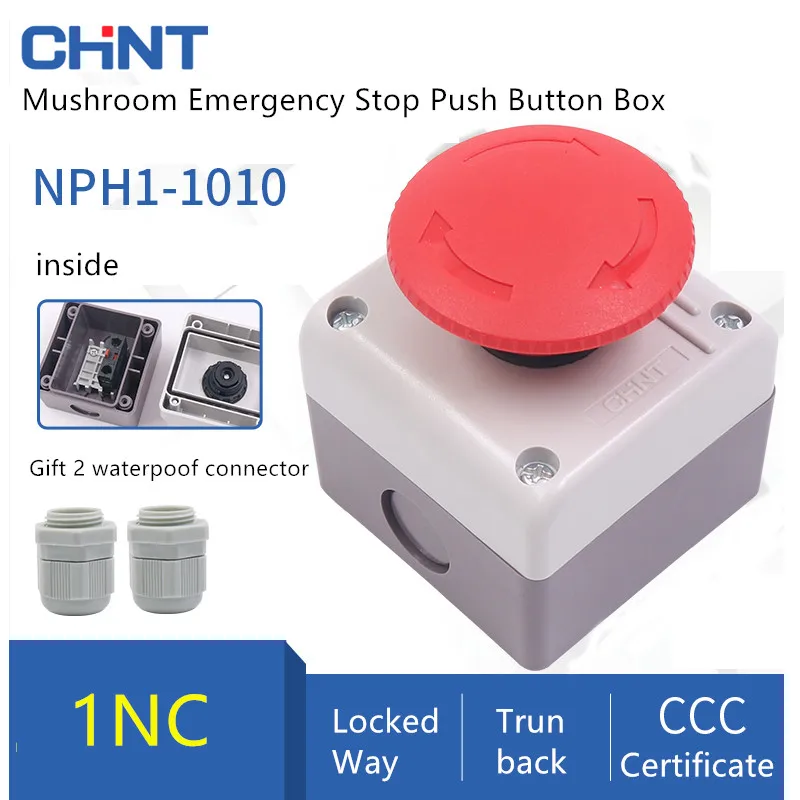 

CHNT CHINT Elevator Bottom Emergency Stop Push Button Switch Control Box NPH1-1010 Dia 60mm Normally Closed