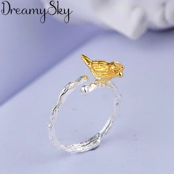 

DreamySky Boho Style Silver Color Bird Leaf Rings For Women Lady Girls Opening Rings Party Gifts Anillos 2019