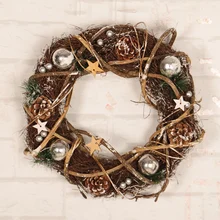 Венок из натурального ротанга с шариком и звездой, Рождественский венок, рукоделие, Рождественское украшение для дома, счастливое Рождественское украшение, весенний Свадебный венок
