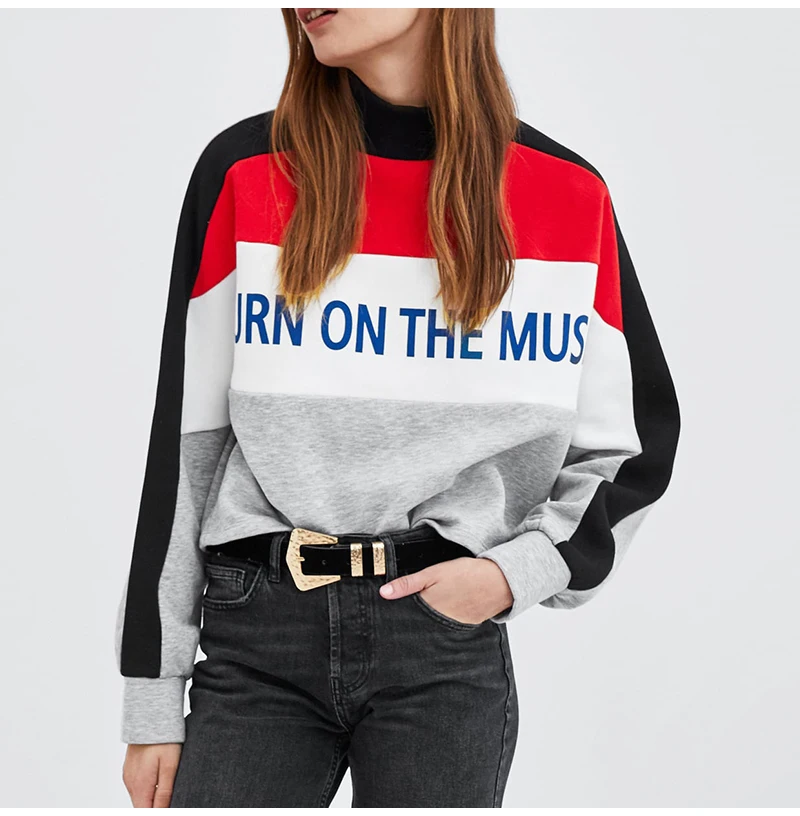 

Streetwear Gray Casual Letter Pullovers Women Autumn 2019 Turtle-neck Long Sleeve Sweatshirts Girls Winter Cropped Hoodie