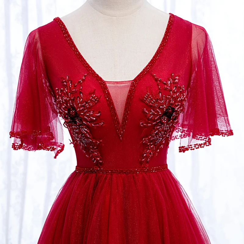 Vestido de festa, Сексуальное Красное длинное платье для выпускного вечера с глубоким вырезом, кружевное платье в пол, платье для выпускного вечера, новая мода, Robe De Soiree