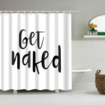 

Waterproof Thicken Get Naked White Polyester Mildew Proof Bath Tub Shower Curtain with 12 pcs Hooks