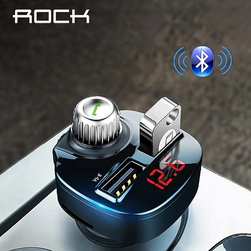 

ROCK 3.4A Car Charger MP3 FM Transmitter Bluetooth Phone Charger Handsfree Receiver Audio Music Player TF Card Dual USB