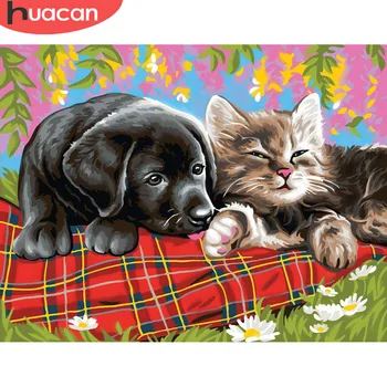 

HUACAN DIY Oil Painting By Numbers Dog Animals HandPainted Kits Drawing Canvas Pictures By Numbers Home Decoration Gift