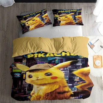 

HELENGILI 3D Bedding Set Pokemon Pikachu Print Duvet Cover Set Bedcloth with Pillowcase Bed Set Home Textiles #JL-50