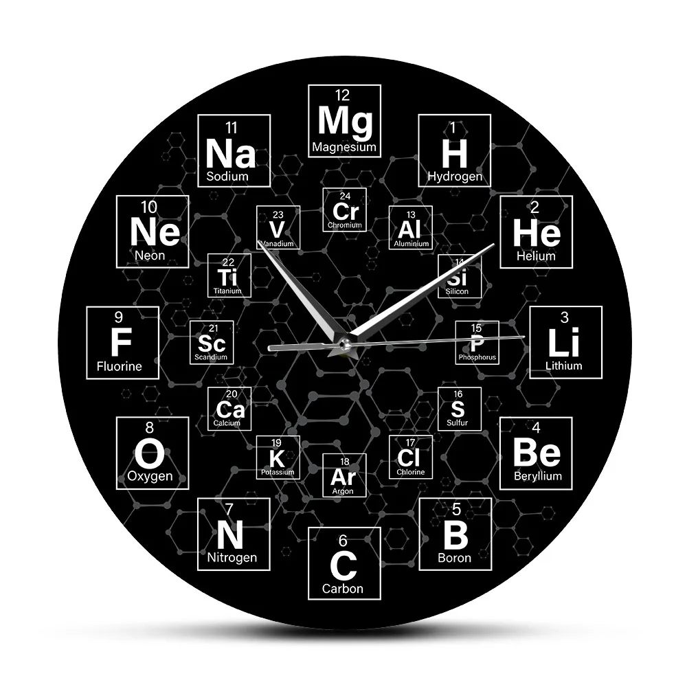 Периодической таблицы элементов химические символы настенные часы науки настенный художественный декор, классная комната, для стен часы химии учителя подарок