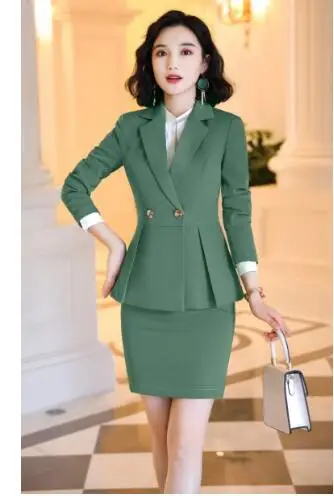 skirtsuit darkgreen Liva девушка новое поступление высокого качества Женский комплект из двух предметов брюки костюм для офисный официальный для женщин Рабочая одежда зимняя одежда - Цвет: skirtsuit darkgreen