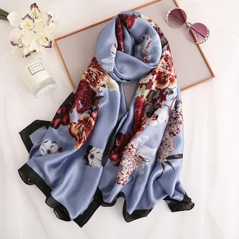 

2020 New Fashion Women Shawls Wraps Silk Feeling Silk Scarf Lady Floral Print Pashmina Hijab Beach Stole Bandana Foulard Scarves