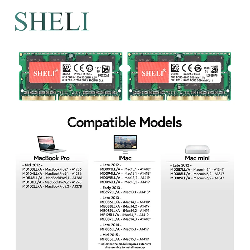 SHELI 2x 8GB PC3 12800 DDR3 SODIMM Memory RAM for font b APPLE b font font