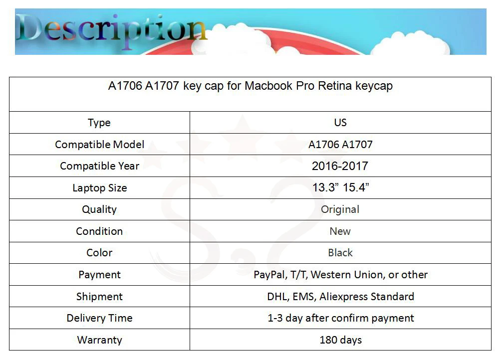 A1706 A1707 клавишные колпачки для Macbook Pro retina 1" 15" сменная клавиша для клавиатуры год
