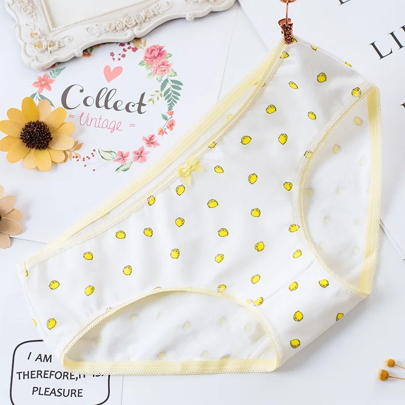 Women Panties Low Rise Cotton Briefs Underwear Print Sweet Girls Panties 5 Pcs / Pack