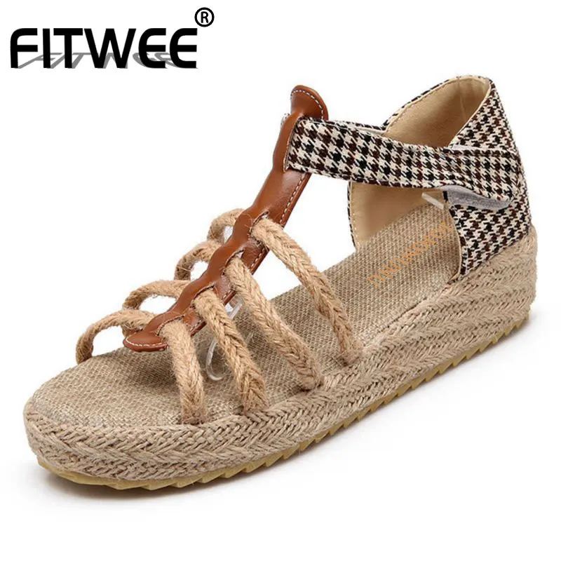 FITWEE/Винтажные женские босоножки на танкетке сандалии в богемном стиле с открытым