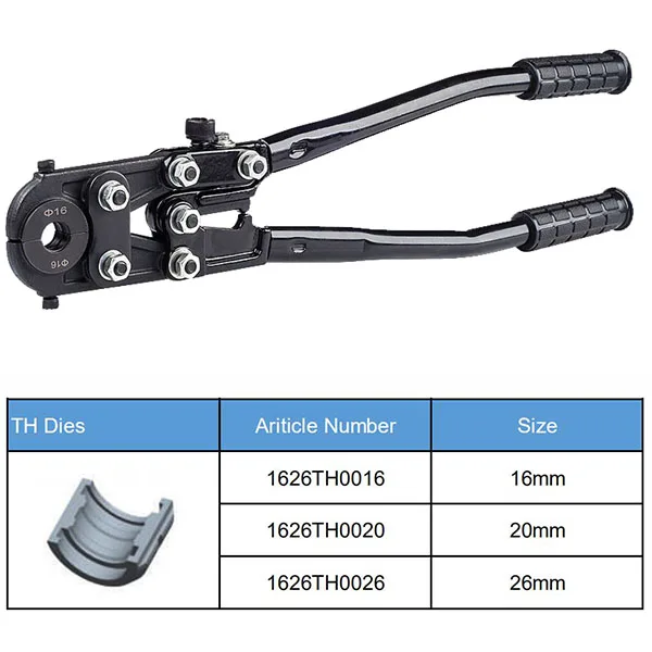 Ручной трубный обжимной инструмент Pex инструменты CW-1626 Диапазон обжима 16-26 мм Pex обжимной инструмент для соединения труб с U и TH штампами - Цвет: With TH dies