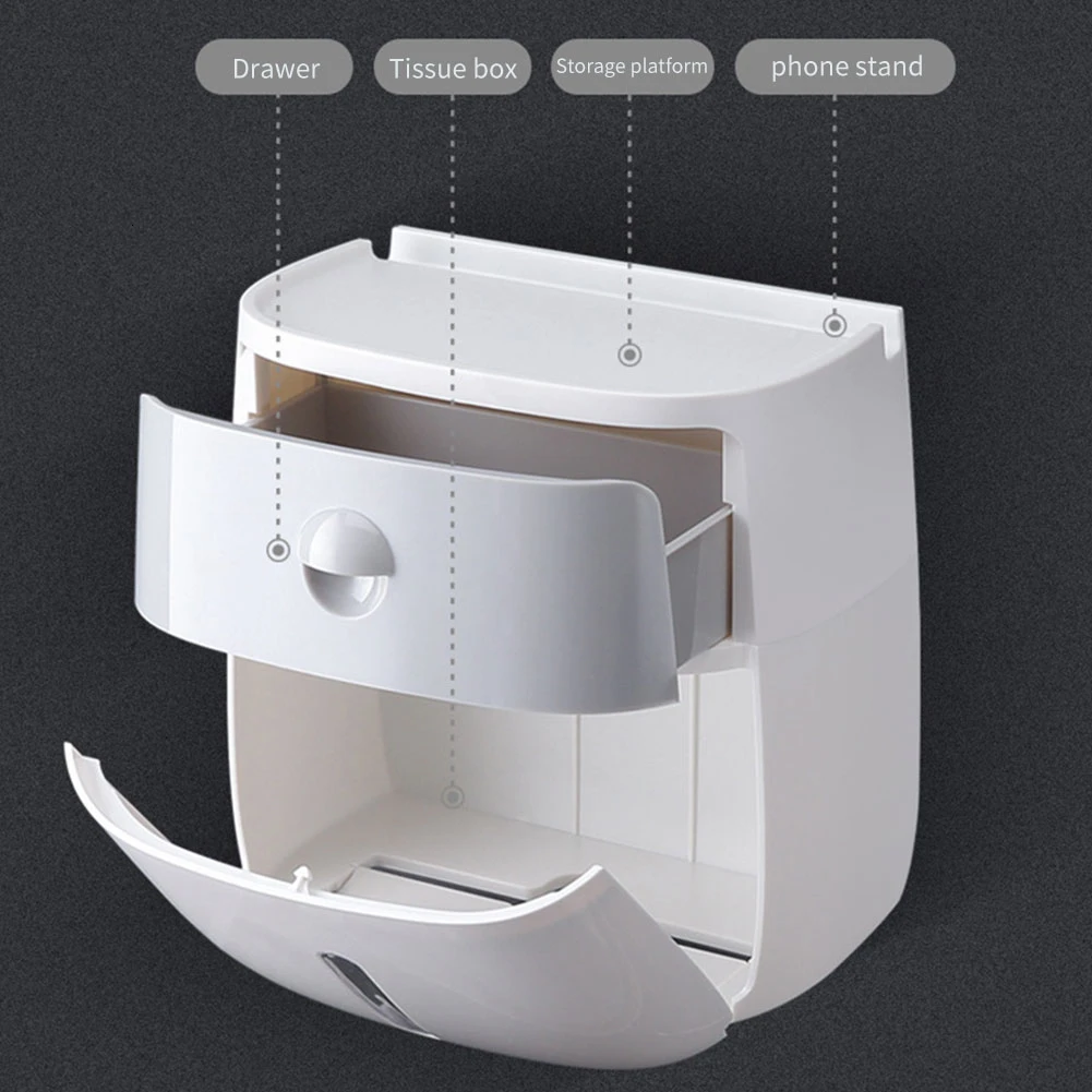 Bathroom Toilet Paper Holder Waterproof Storage Box Wall Mounted Toilet Roll Dispenser Portable Double Layer Toilet Paper Holder