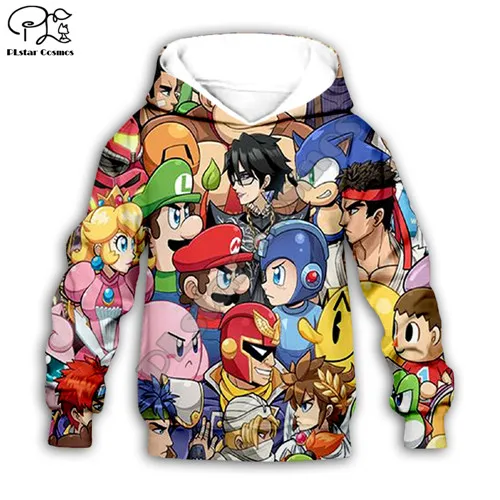 Kids hoodies Супер Соник 3d толстовки дети Марио пальто на молнии пуловер с длинными рукавами спортивный костюм с героями мультфильмов толстовки/брюки/Семейные футболки - Цвет: Kids hoodies