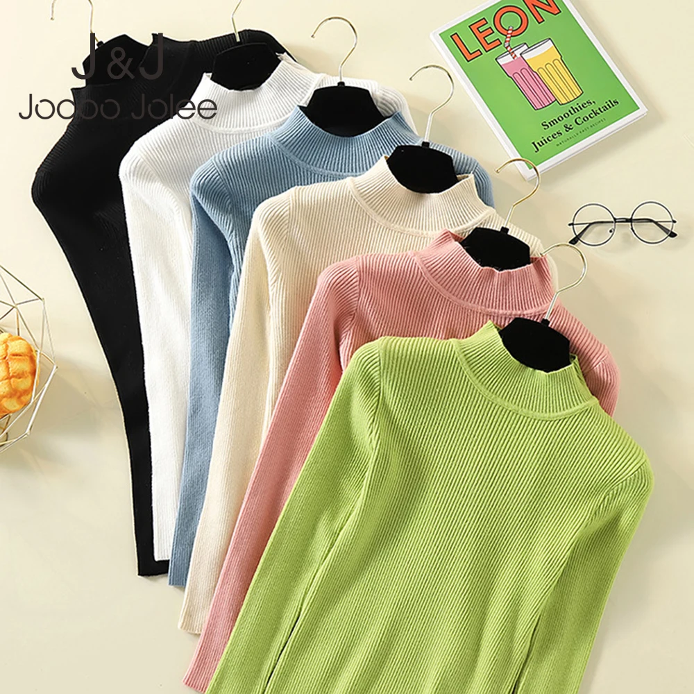 

Jocoo Jolee Women Autumn Winter Korean Slim Knitted Sweater Causal Solid Turtleneck High Elastic Soft Sweater Pullover Jumpers