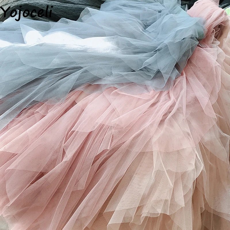 Yojoceli Sexy mesh ruffle high waist skirts womens White lace long party casual skirt female Autumn cool pink skirt bottom